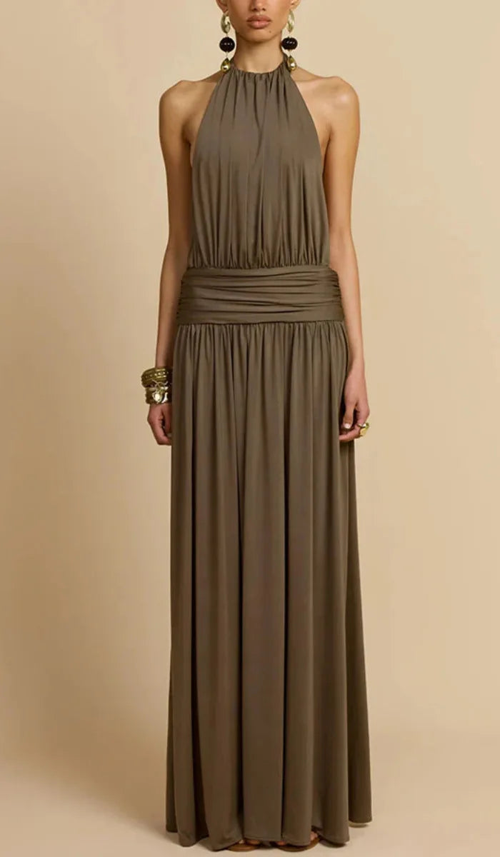 Dresses For Woman Party Wedding Evening Dress Vestidos Lady Temperament Elegant Sexy Pleated Neck Halter Sleeveless Banquet Chic