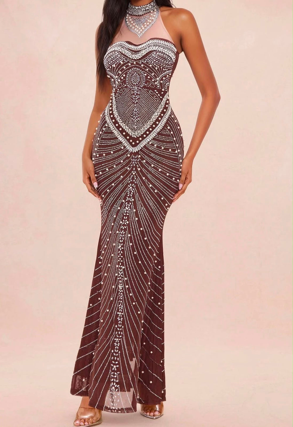 Art Deco Beaded Gown — Chocolate