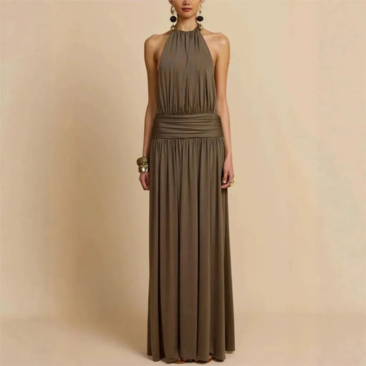Dresses For Woman Party Wedding Evening Dress Vestidos Lady Temperament Elegant Sexy Pleated Neck Halter Sleeveless Banquet Chic