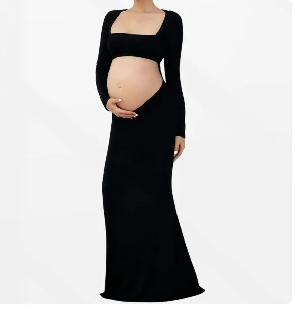 Maternity Dresses Fashionable and Sexy Pure Color One Shoulder Body con Maternity Dress for Photography and Parties