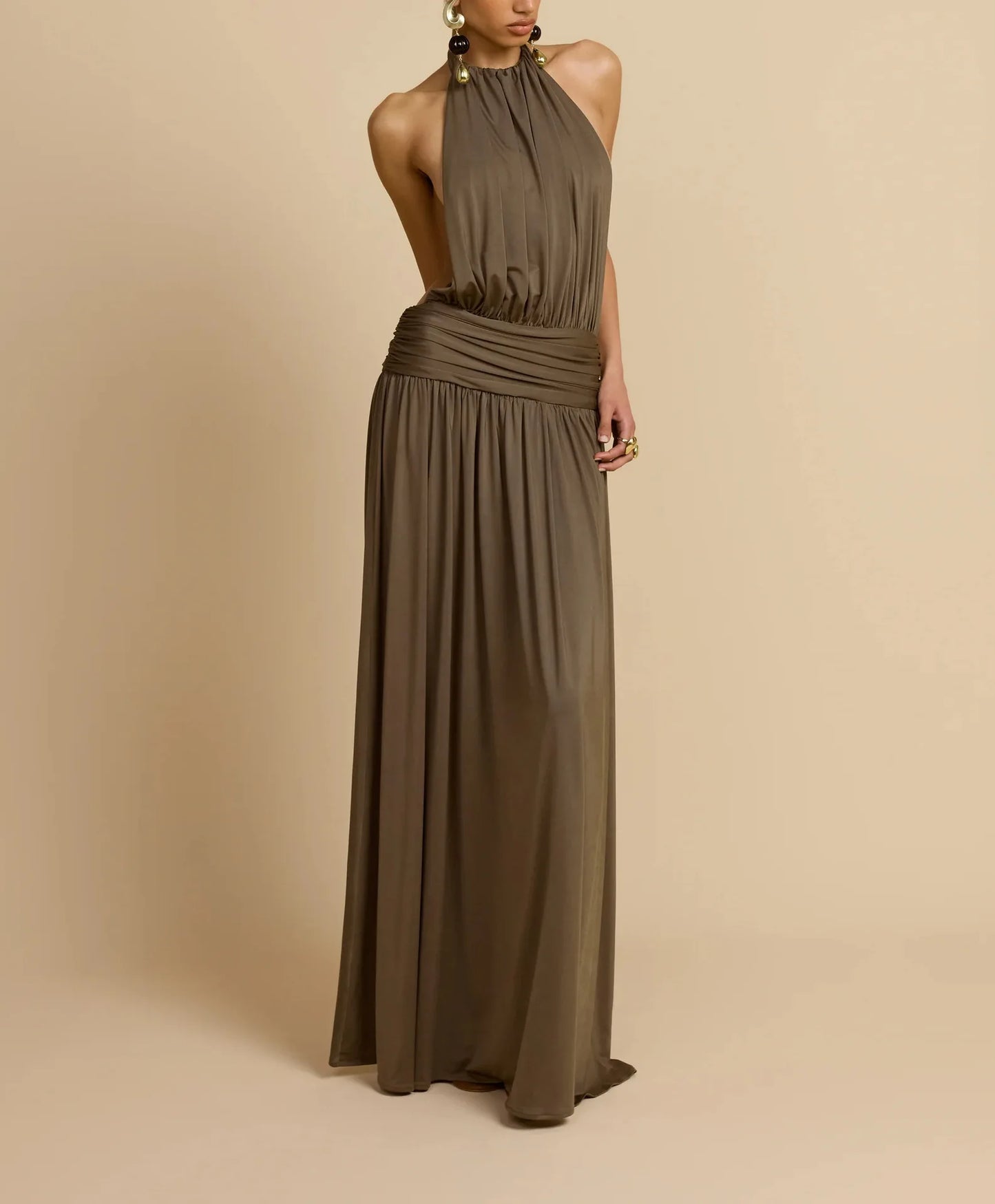 Dresses For Woman Party Wedding Evening Dress Vestidos Lady Temperament Elegant Sexy Pleated Neck Halter Sleeveless Banquet Chic