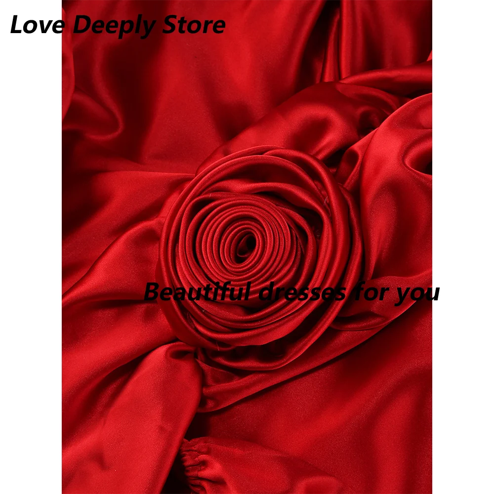 Red Evening Dresses for Women Sexy Strapless Floor Length Prom Dress 2026 Mermaid Backless Handmade Flowers Wedding Party Dress