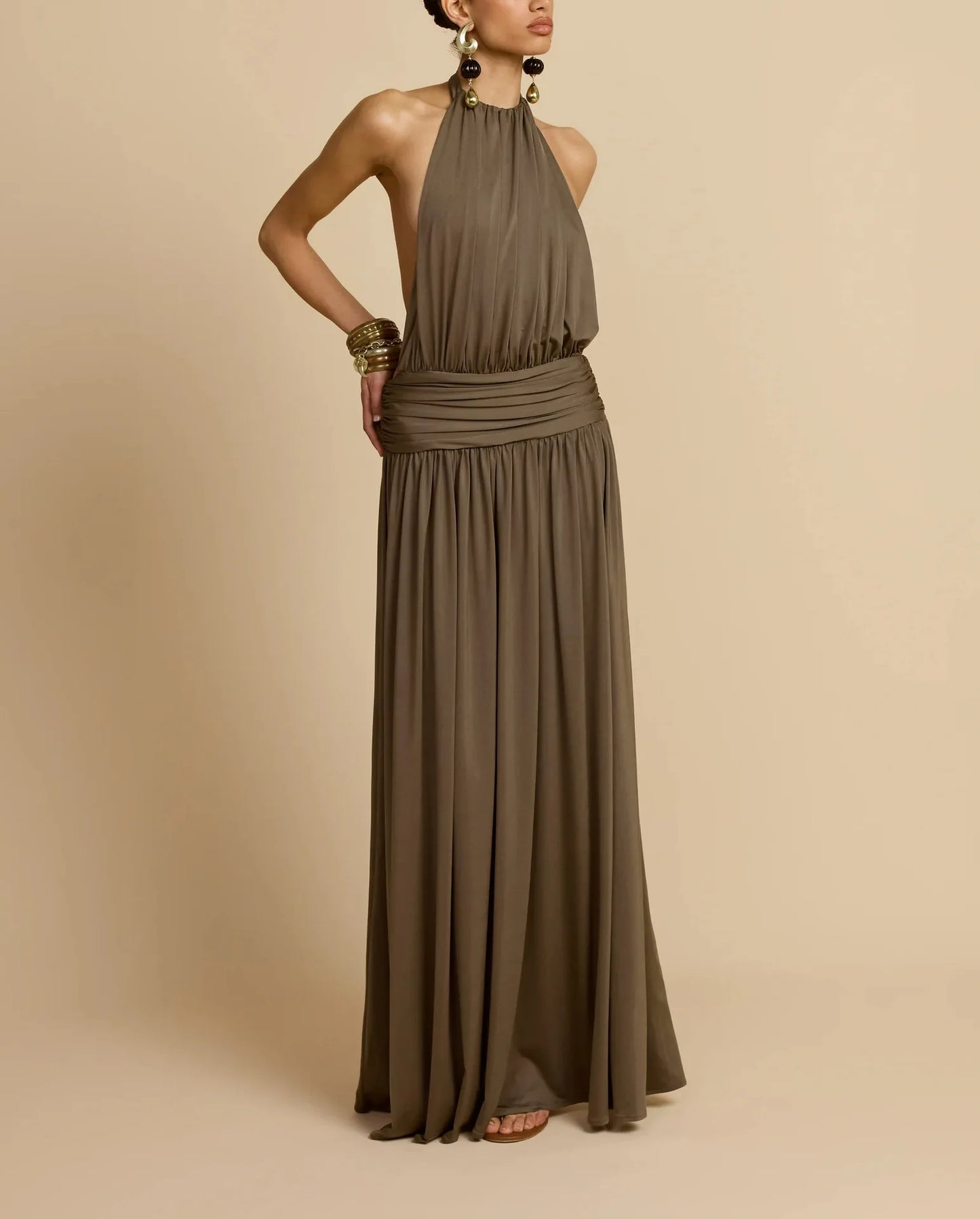 Dresses For Woman Party Wedding Evening Dress Vestidos Lady Temperament Elegant Sexy Pleated Neck Halter Sleeveless Banquet Chic