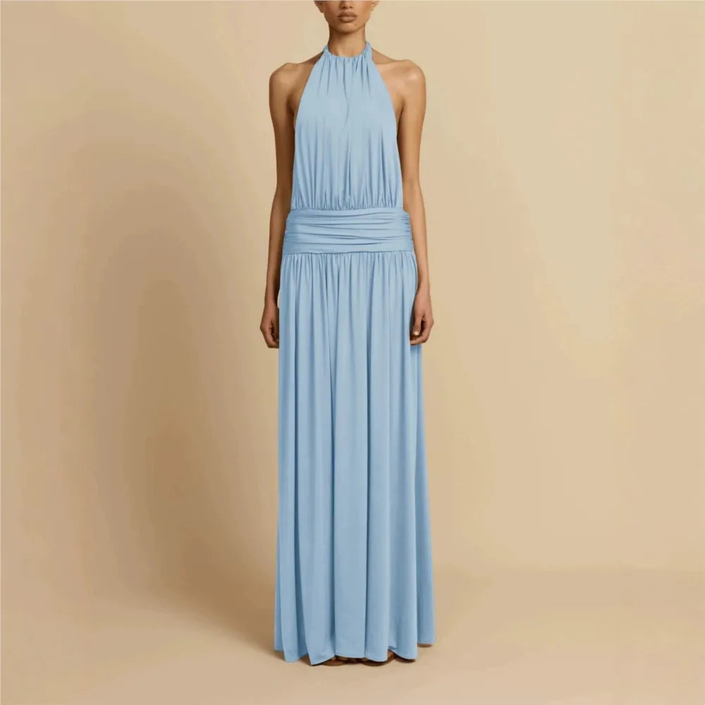 Dresses For Woman Party Wedding Evening Dress Vestidos Lady Temperament Elegant Sexy Pleated Neck Halter Sleeveless Banquet Chic