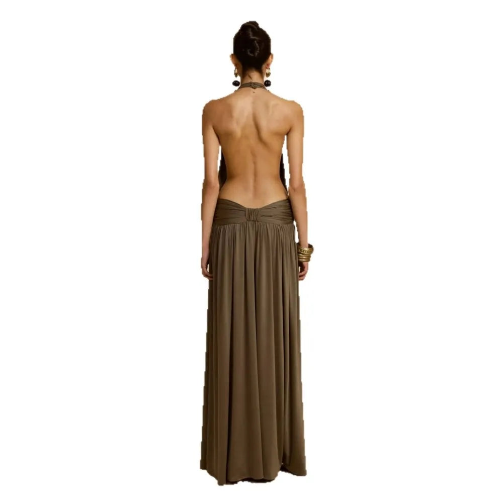 Dresses For Woman Party Wedding Evening Dress Vestidos Lady Temperament Elegant Sexy Pleated Neck Halter Sleeveless Banquet Chic